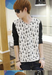 2014春款韩版V领修身T恤 青少年男士潮流穿搭新选择